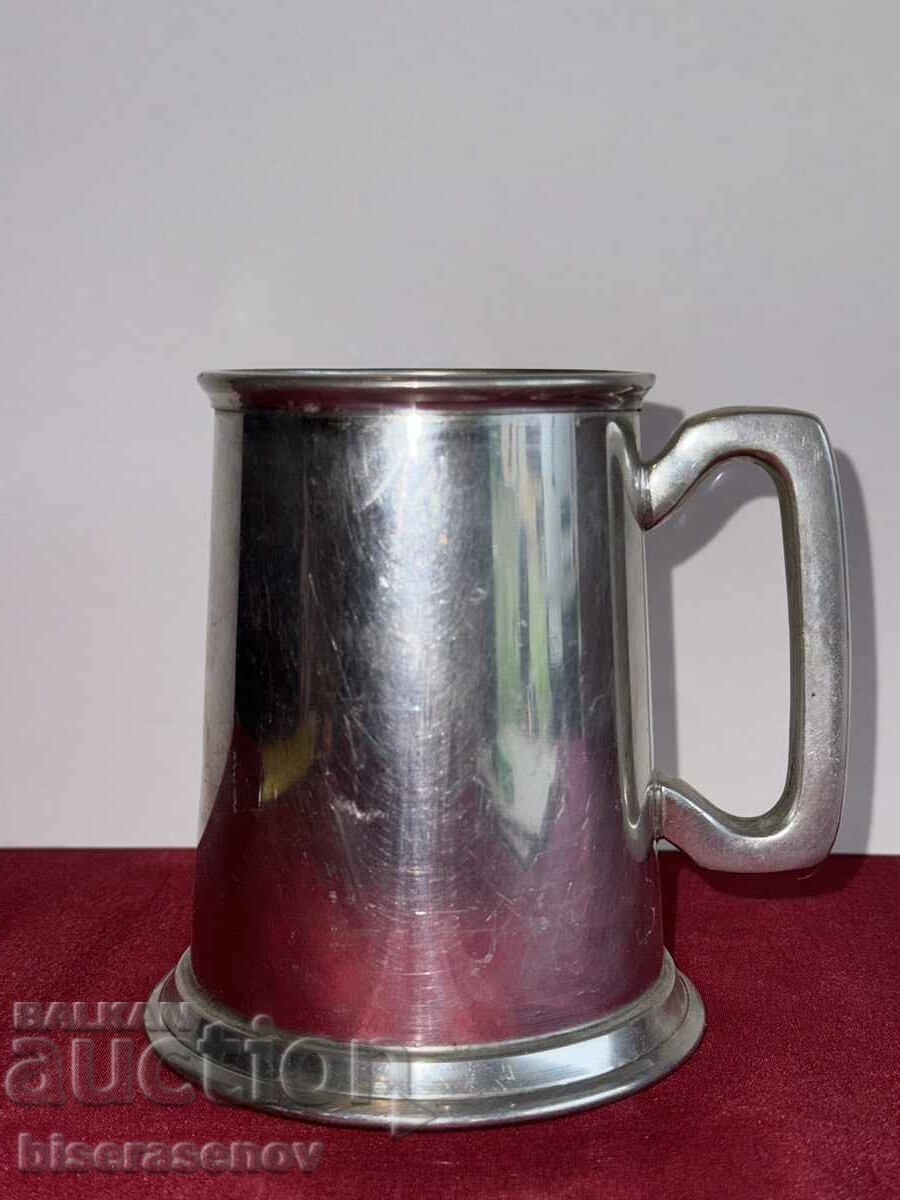 Metal mug with glass bottom, with marking