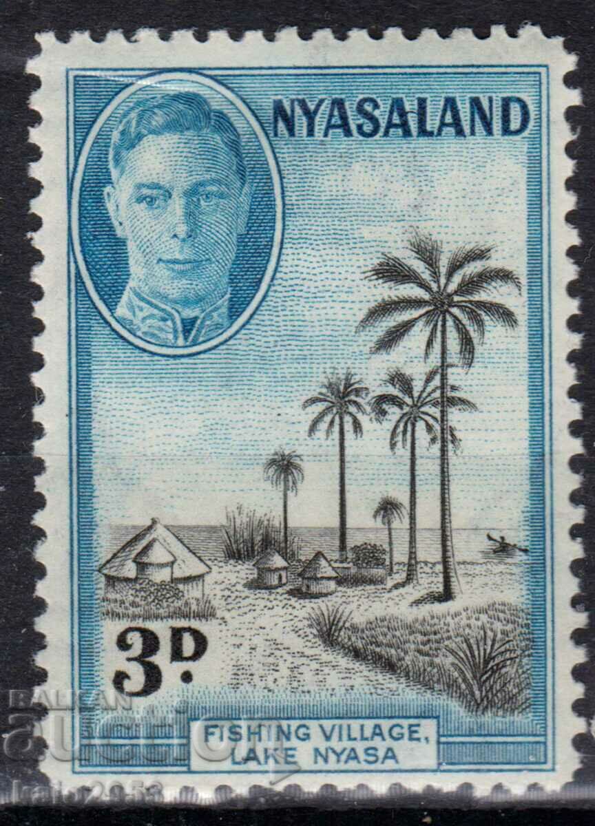 GB/Nyasaland-1945-KG VI-Regular-Fishing Village,MLH