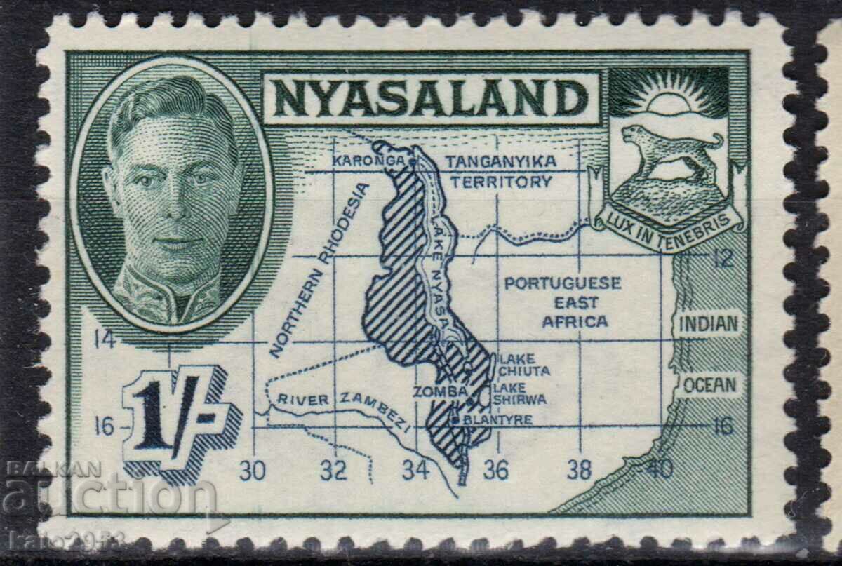 GB/Nyasaland-1945-KG VI-Regular-Colony Map,MLH