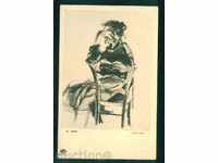 A7539 Artist Georgi Gerasimov - SKETCH of a woman on a chair