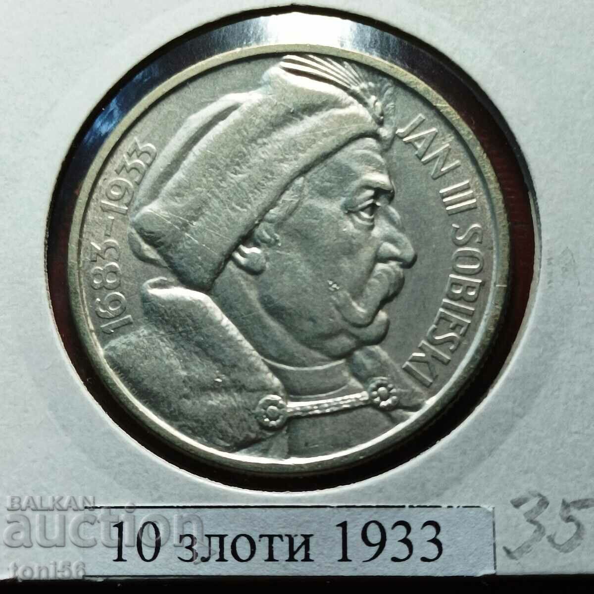 Polonia 10 zloți 1933 - argint, foarte rar