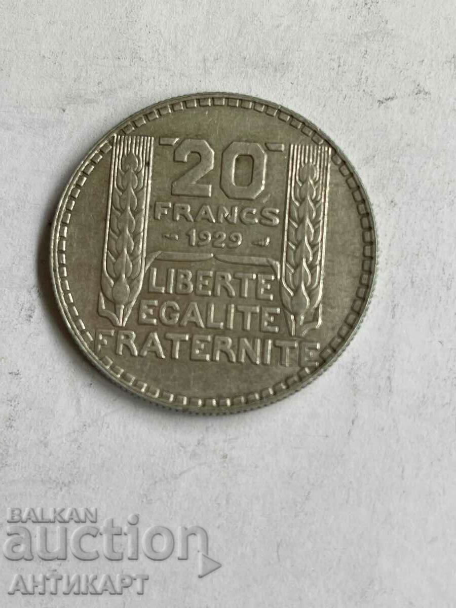 monedă de argint 20 franci 1929 Franța argint