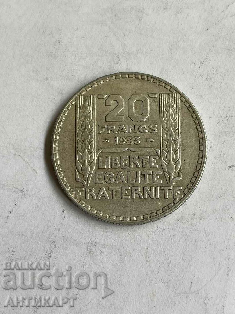 monedă de argint 20 franci 1933 Franța argint