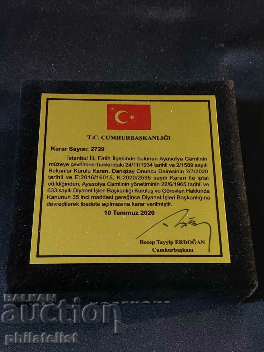 Турция 2020 - 20 лири - Св. София -Позлатена сребърна монета