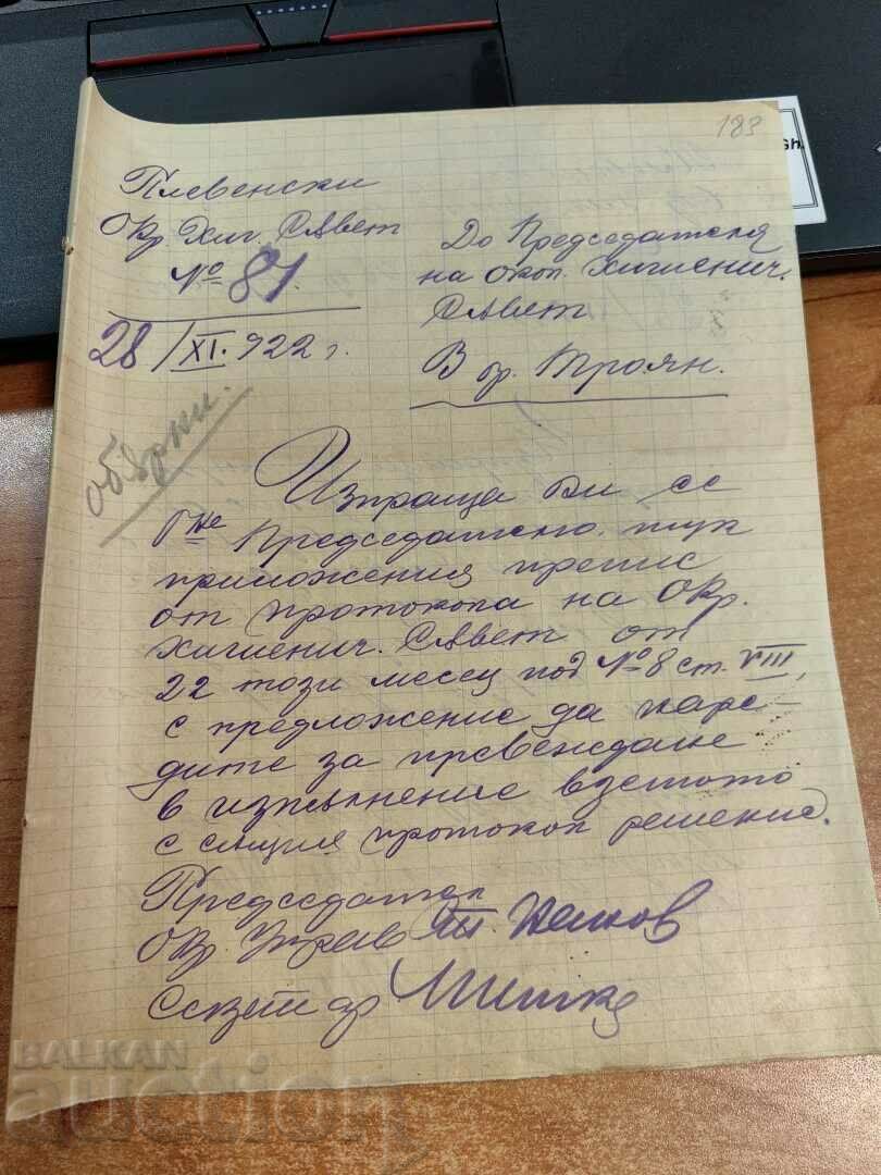 1924 PLEVEN CONSILIUL DE IGIENĂ DOCUMENT REGATUL BULGARIA