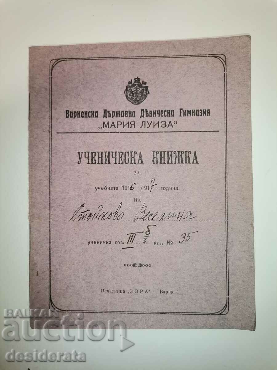 Ученическа книжка, 1916 /1917 г.