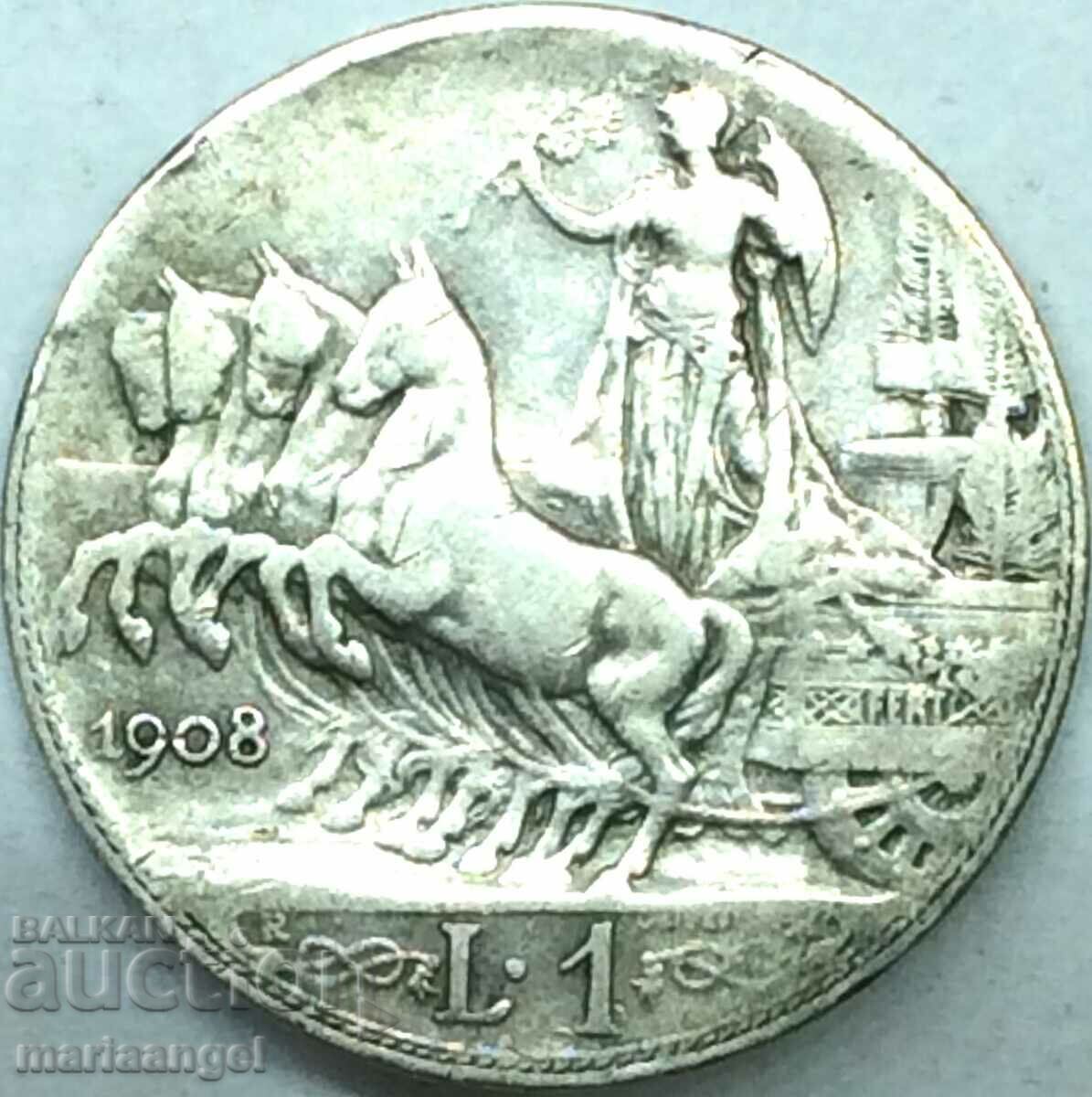 1 лира 1908 Италия сребро