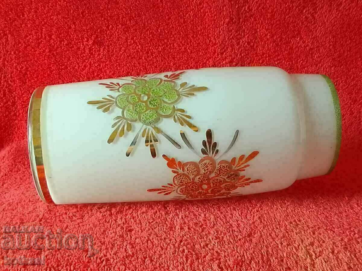 Vasă veche de sticlă aurită cu flori în relief lucrate manual - 5