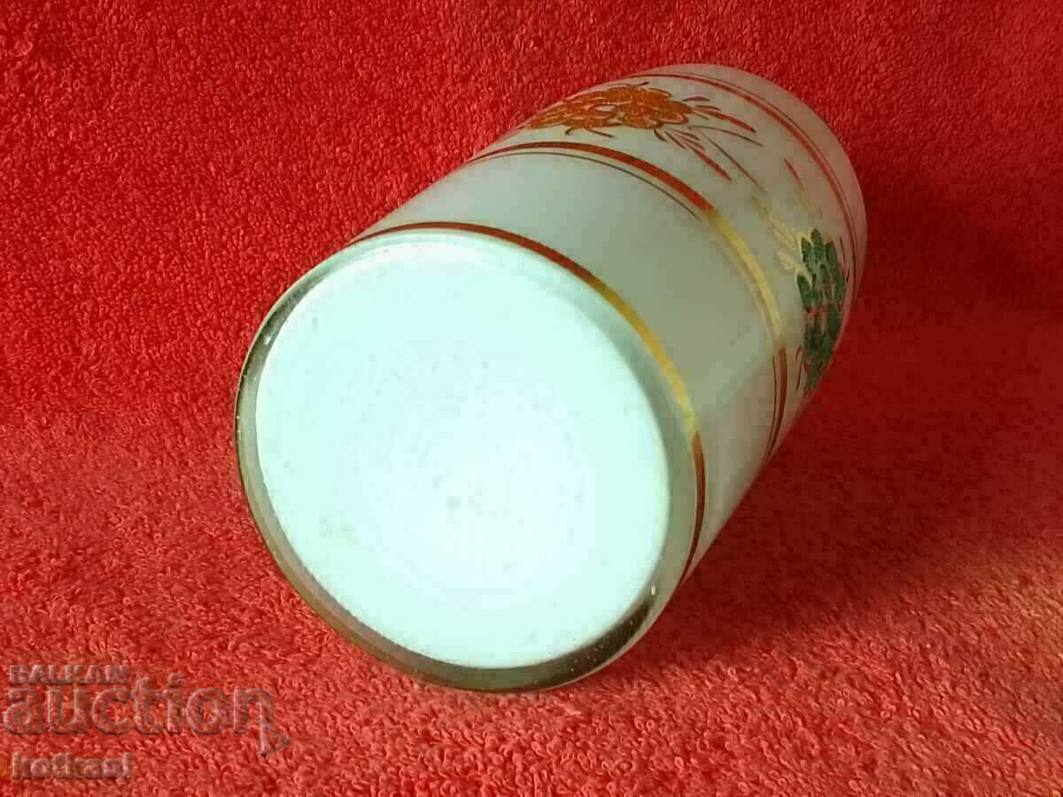 Παλιό γυάλινο βάζο επιχρυσωμένο χειροποίητα ανάγλυφα λουλούδια - 6