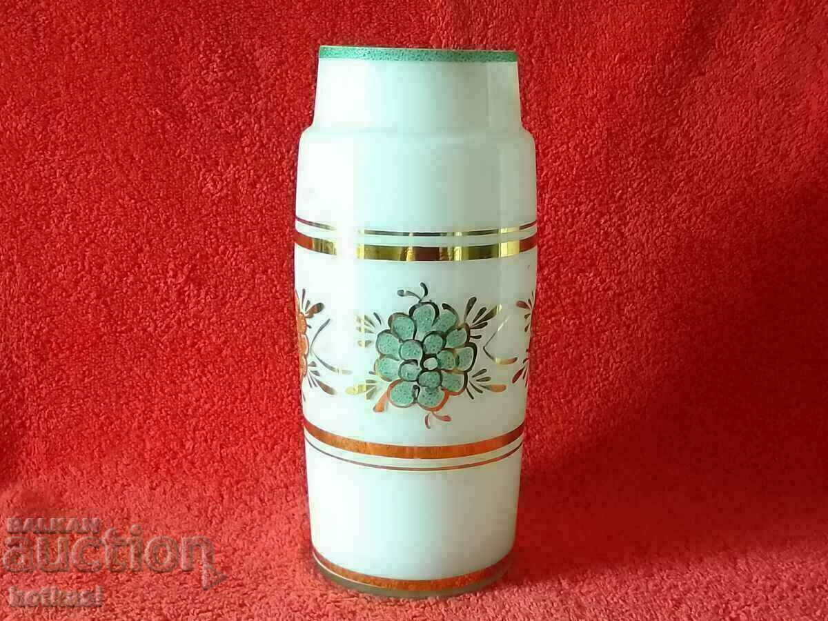 Old glass vase gilding handmade embossed flowers