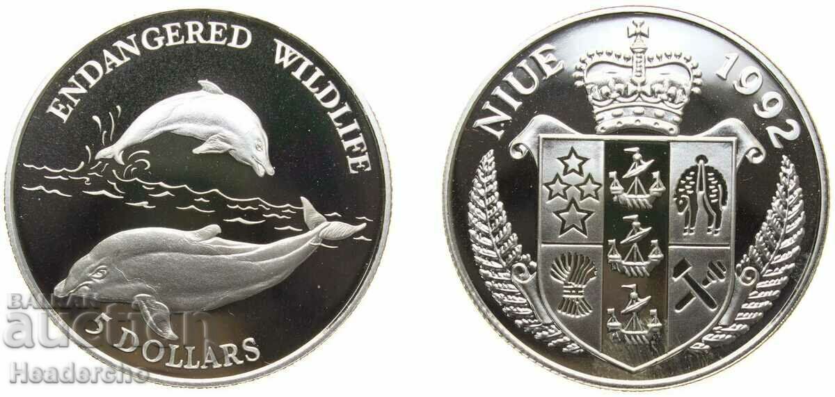 5 Dollars Niue Islands 1992 (Ασημί)