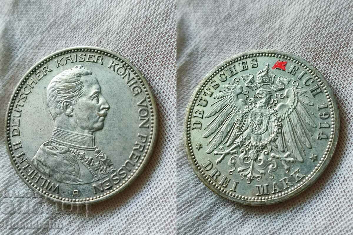 3 Timbre 1914-A Germania (Prusia) Argint