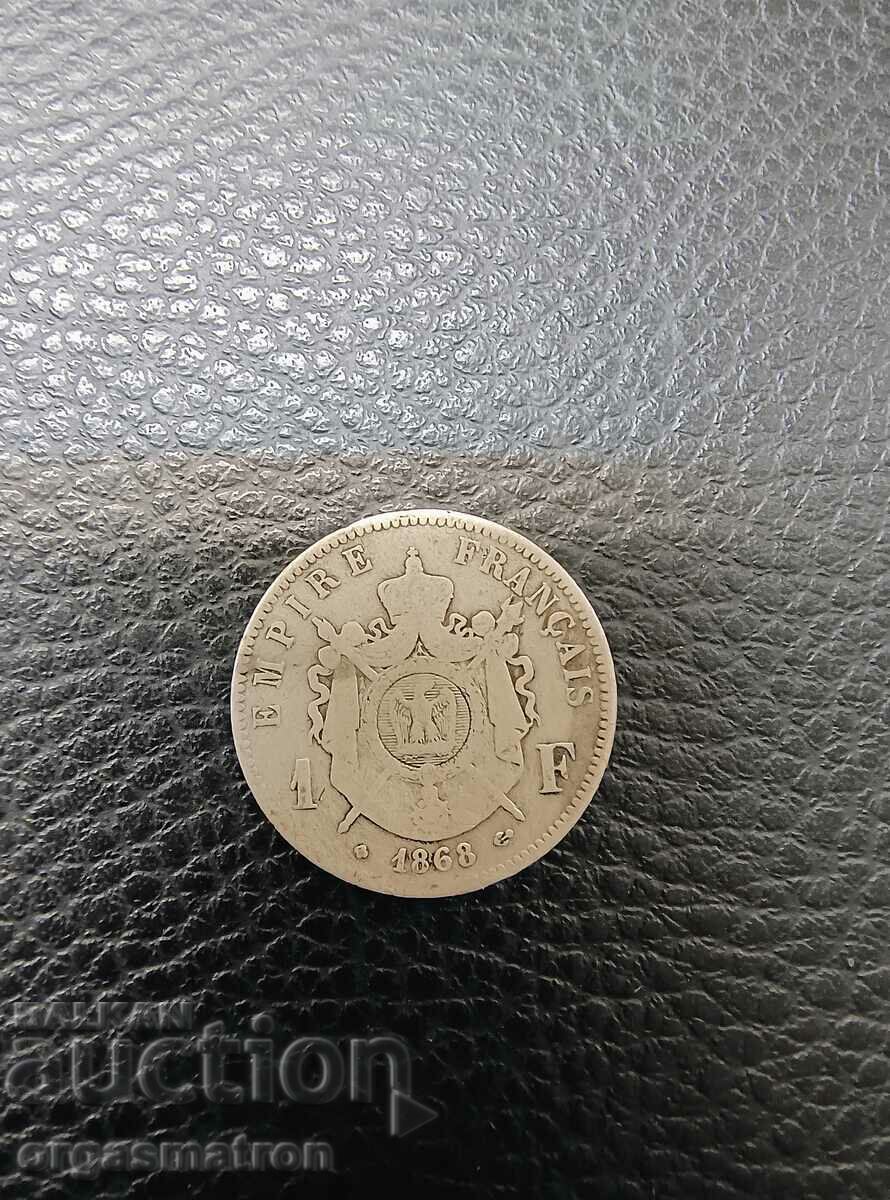 Delivery of 1 Franc 1868 Napoleon III Silver Coin Delivery of 1 Franc 1868 Napoleon III Silver Coin