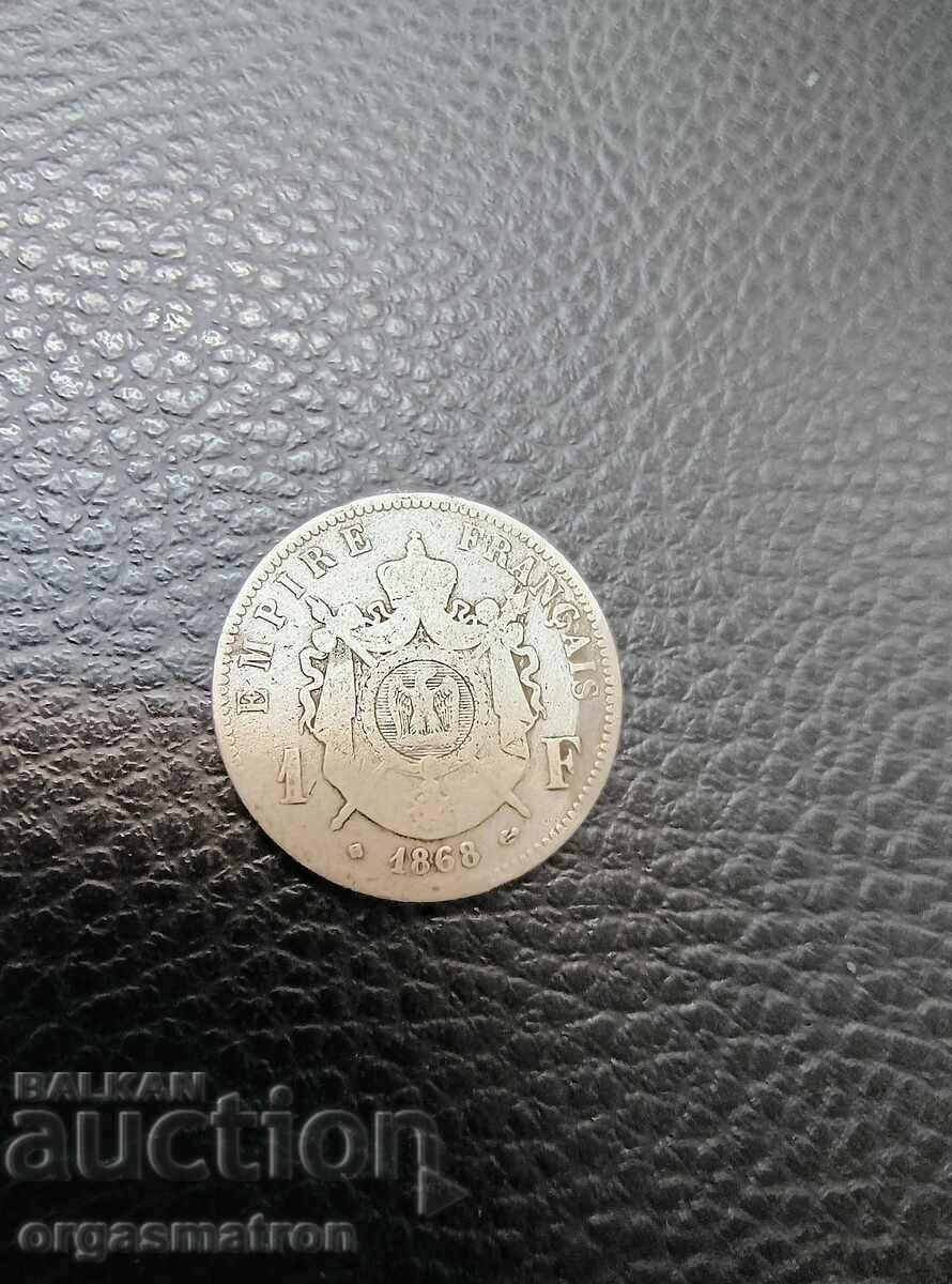1 Franc 1868 Napoleon III Silver Coin - 5 1 Franc 1868 Napoleon III Silver Coin - 5