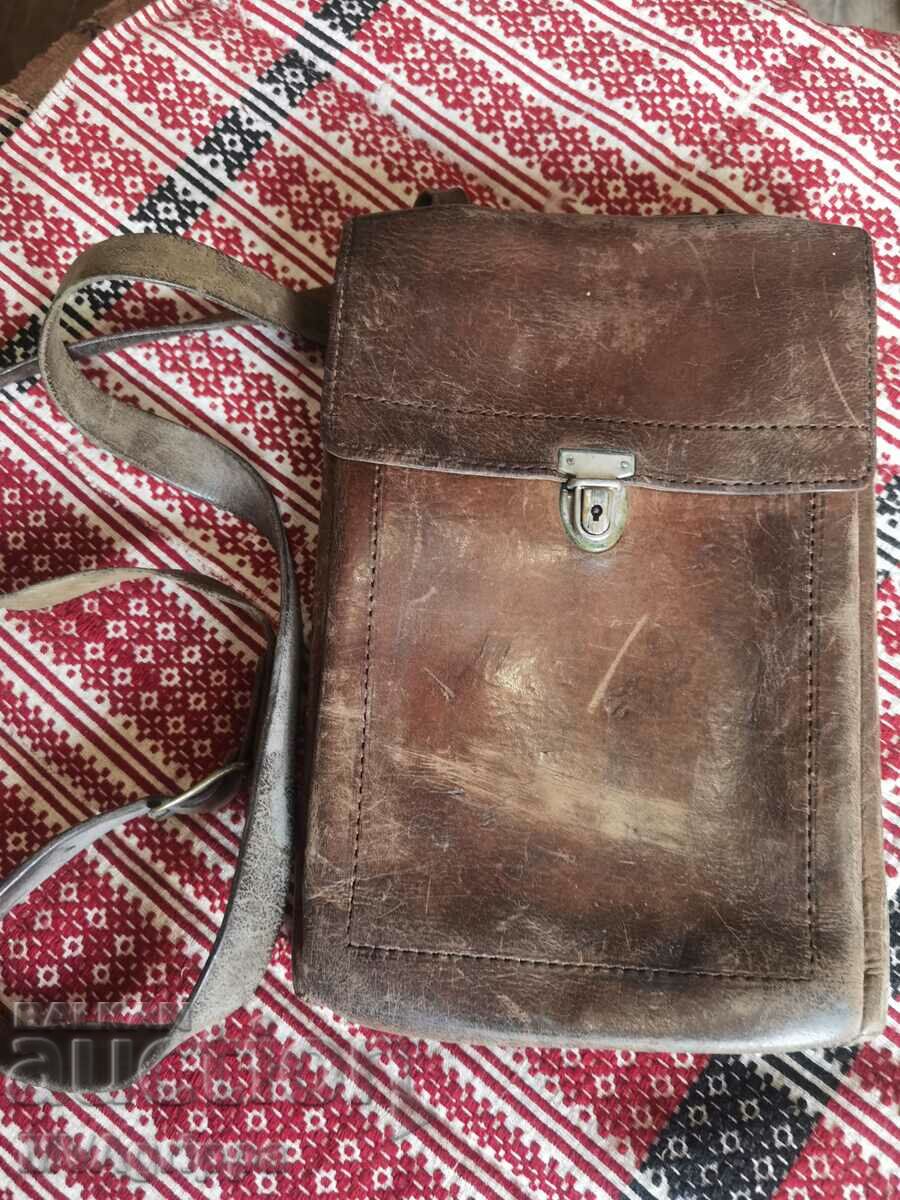 Old leather commander's officer's bag