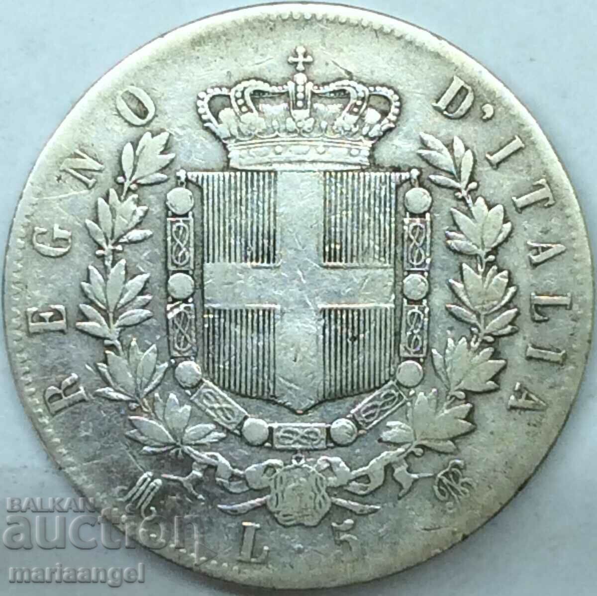 5 лири 1873 Италия Талер 24,68г 37мм сребро