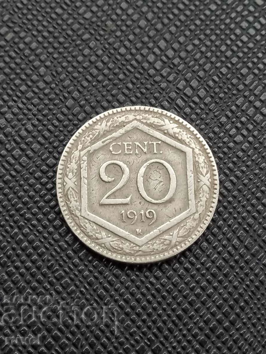 Italy 20 cents. 1919