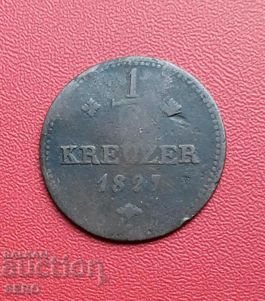 Germany-Hesse-Kassel-1/2 Kreuzer 1827