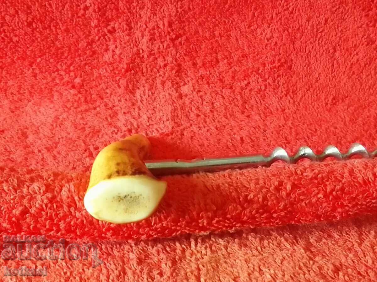 Auction  Old metal Corkscrew with horn handle