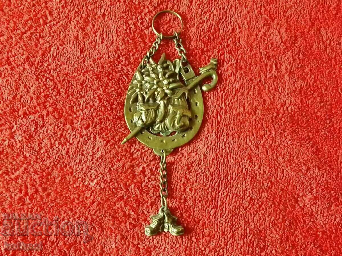 Old metal panel figure Tourism Edelweiss Backpack Horseshoe Old metal panel figure Tourism Edelweiss Backpack Horseshoe