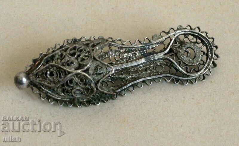 Сребърна филигран пантофка за накит с игла