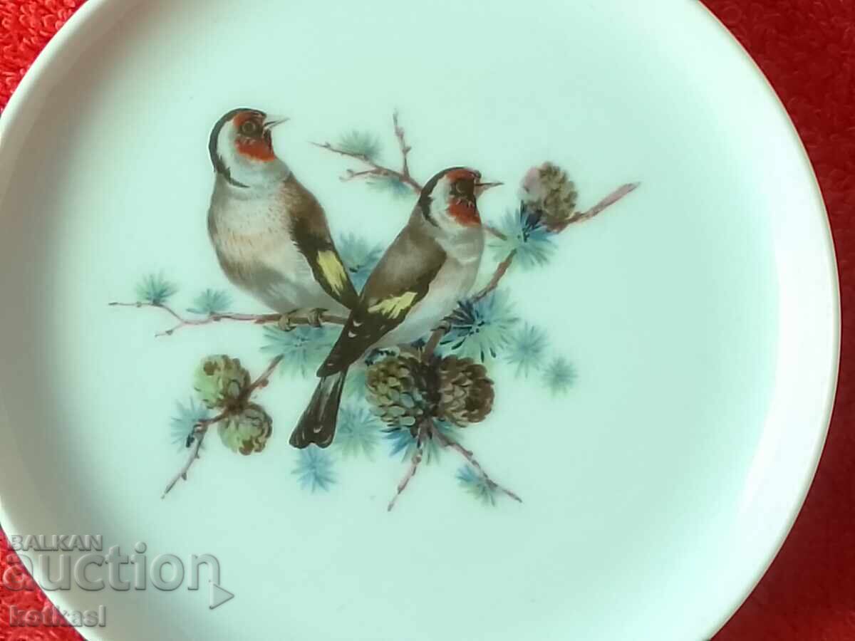 Auction Old KAISER porcelain plate Two perched birds Sparrows Auction Old KAISER porcelain plate Two perched birds Sparrows