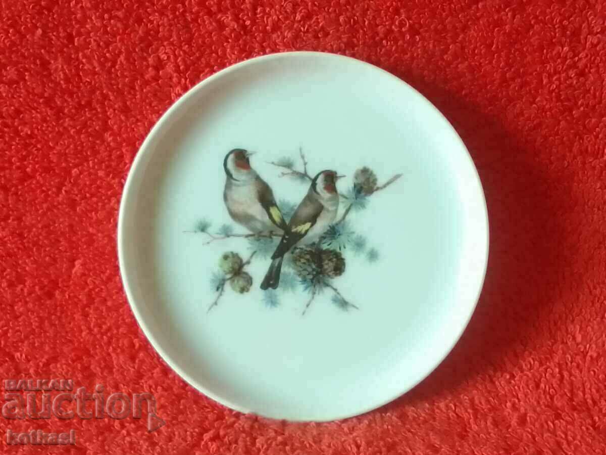 Old KAISER porcelain plate Two perched birds Sparrows