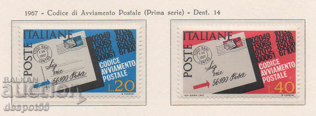 1967. Ιταλία. Εισαγάγετε ταχυδρομικούς κώδικες.