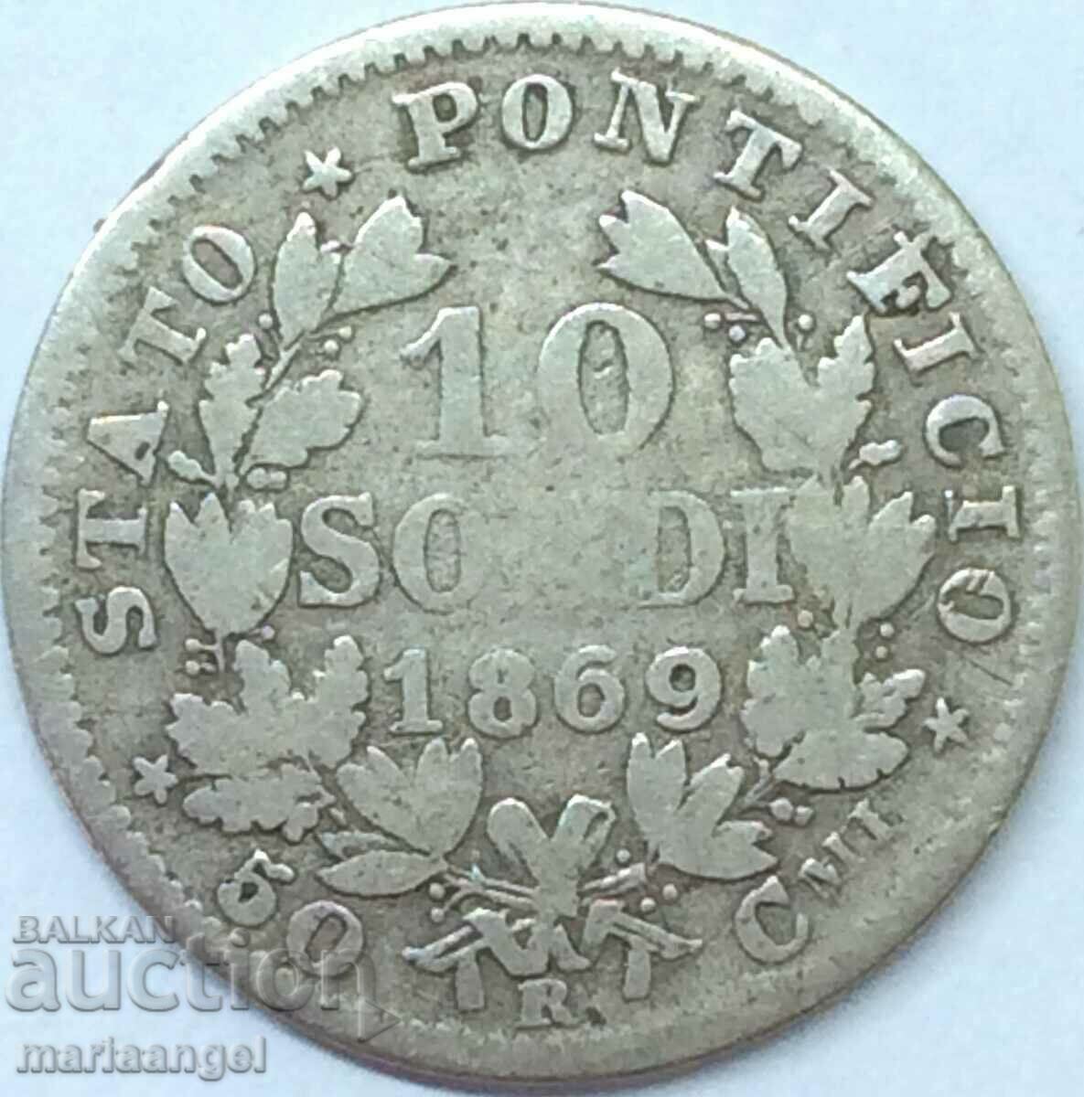 10 soldi 1869 Vatican Pius VI anno XXIV argint