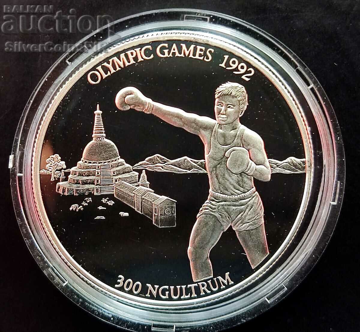 Silver 300 Ngultrum Boxing Olympics 1992 Bhutan