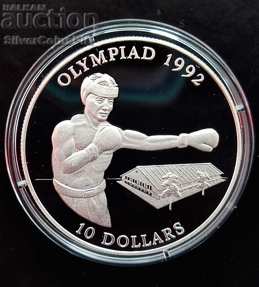 Silver 10$ Boxing Olympics 1992 Solomon Islands