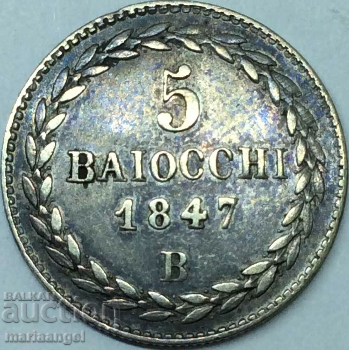 5 baiochi 1847 Vatican Bologna - excl. rare