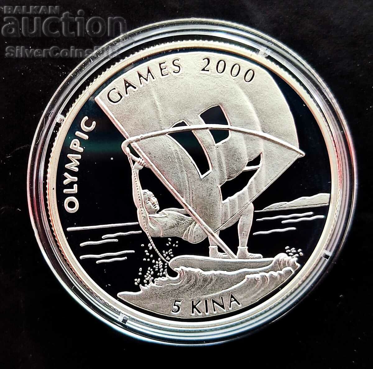 Silver 5 Kina Sailing Olympics 1997 Papua N. Guinea