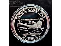 Silver 100 Rufiyaa Swimming Olympics 1998 Maldives