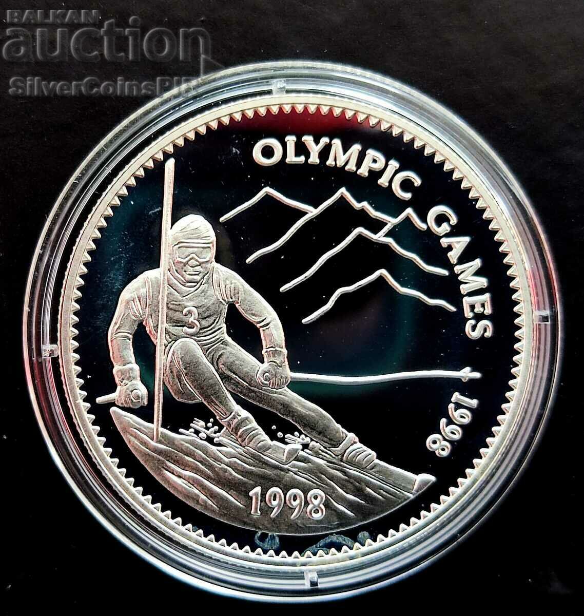Silver 500 Tugrik Ski Olympics 1998 Μογγολία