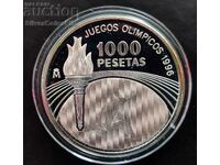 Silver 1000 Pesetas Running Olympics 1995 Spain
