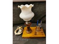 Old desk pen and post holder with lamp
