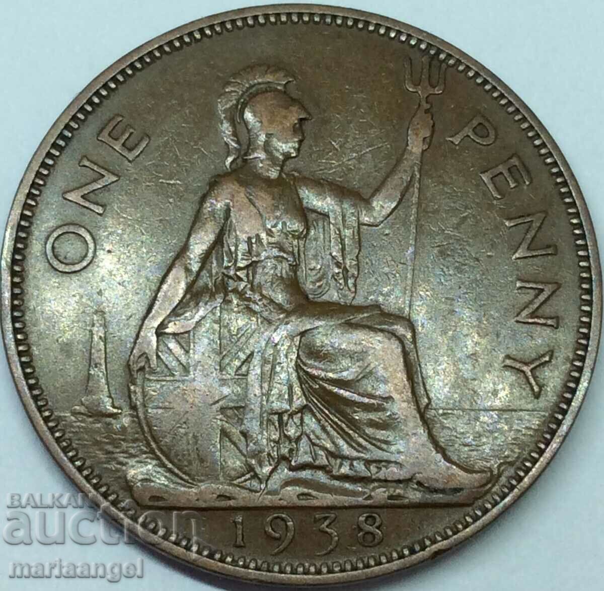 Великобритания 1 пени 1938 Джордж II бронз