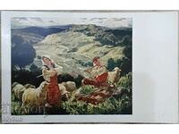 Old postcard Gyuzhenov Shepherd's idyll