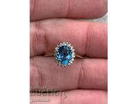 GOLD RING WITH BLUE SPINEL AND DIAMONDS