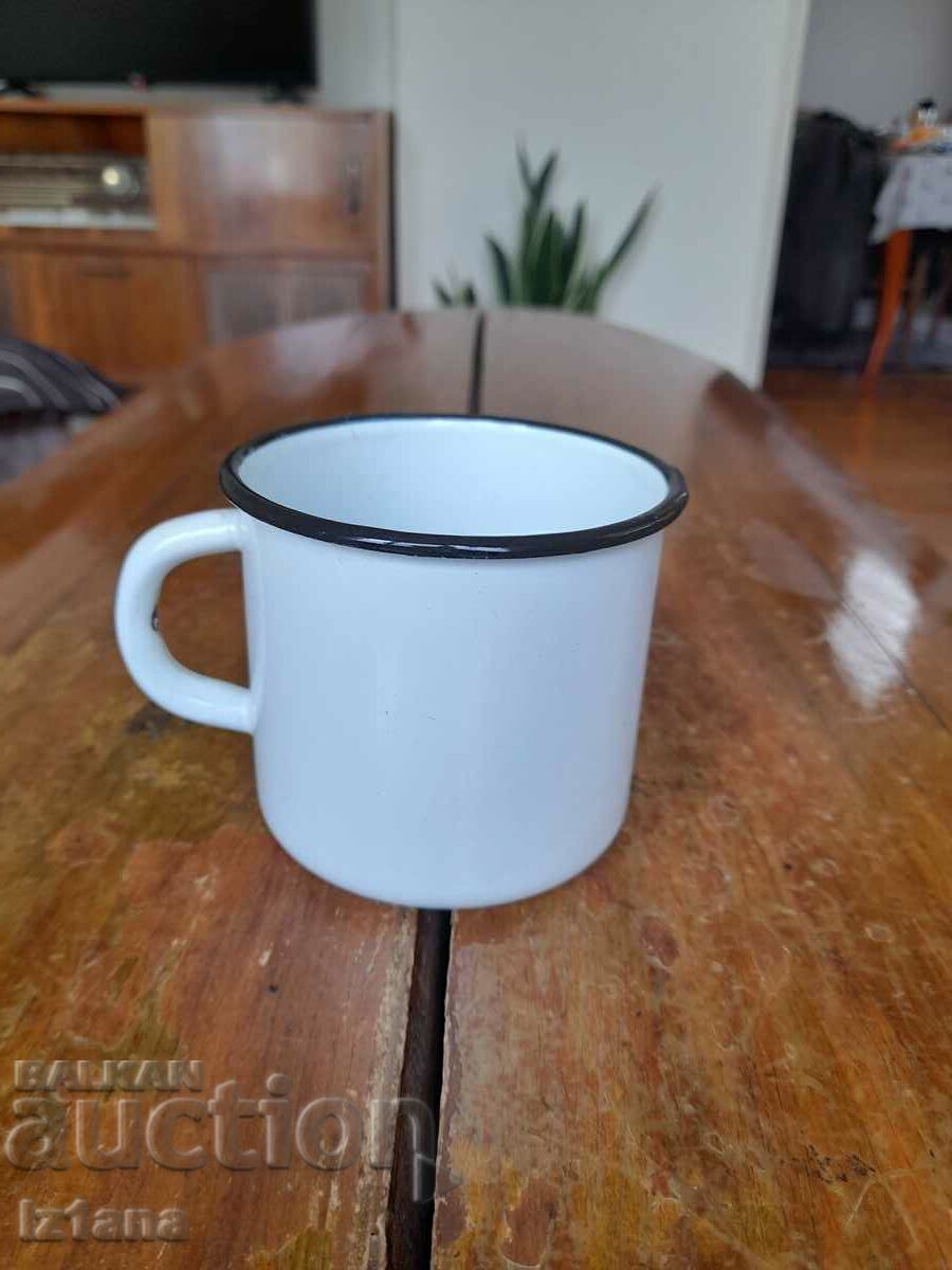 Auction Old enameled jug, cup Auction Old enameled jug, cup