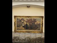 Huge antique Belgian oil on canvas painting