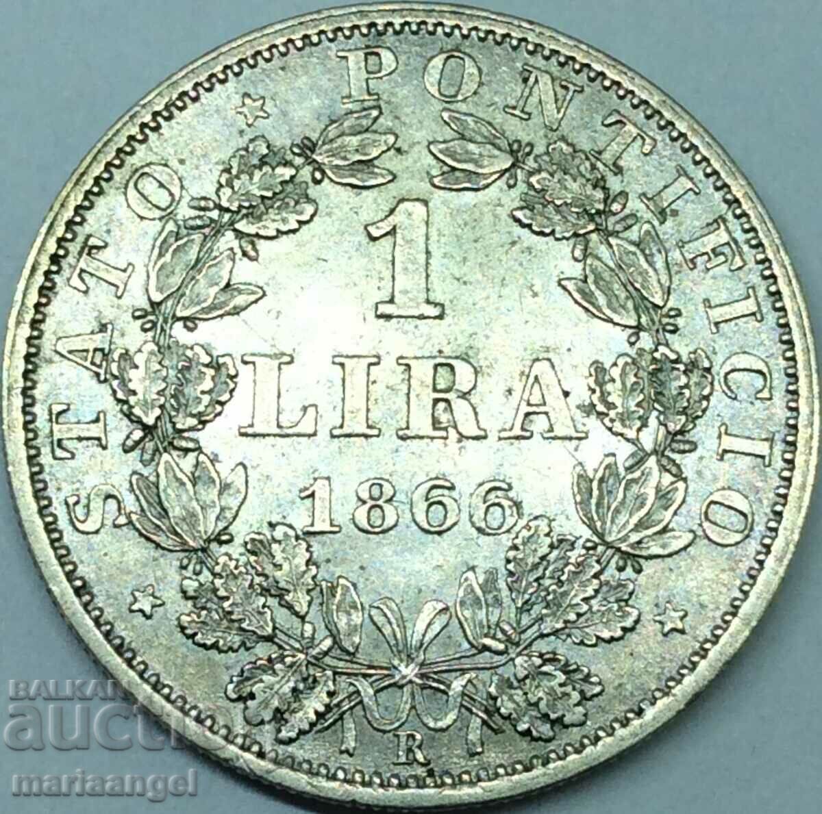 1 liră 1866 Vatican Pius IX AN XXI argint