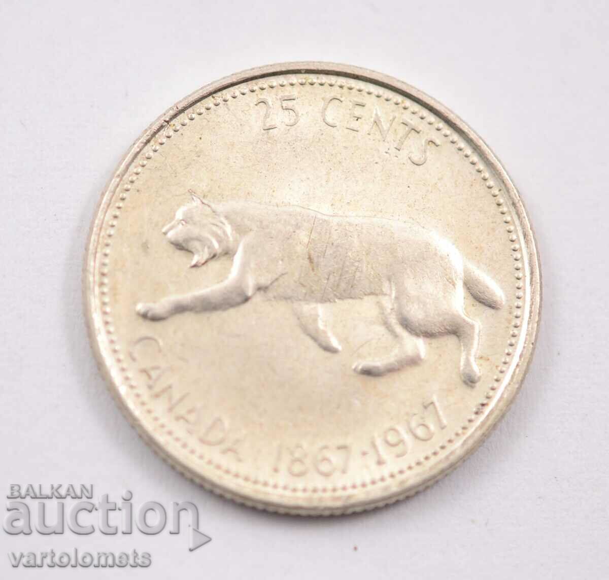 25 de cenți 1967 - Canada, Argint 0,800, 5,83 gr., ø23,88 mm