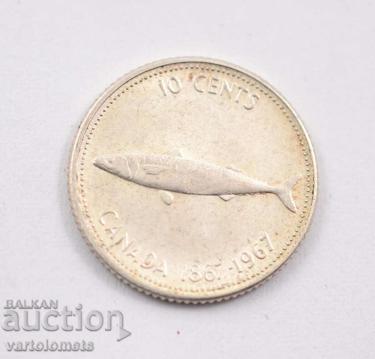 10 cenți 1967 - Canada, argint 0,800, 2,33 g, ø18,3 mm