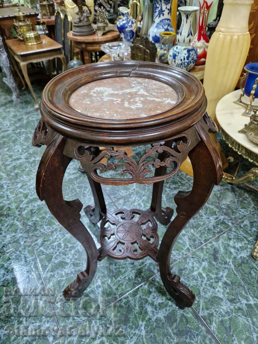 Superb antique solid wood coffee table with marble top