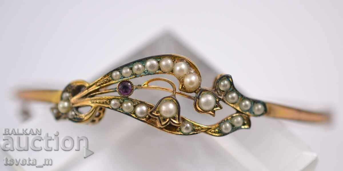 Auction  Antique Pearl, Amethyst and Gold Plated Bracelet, Beg. of the 20th century