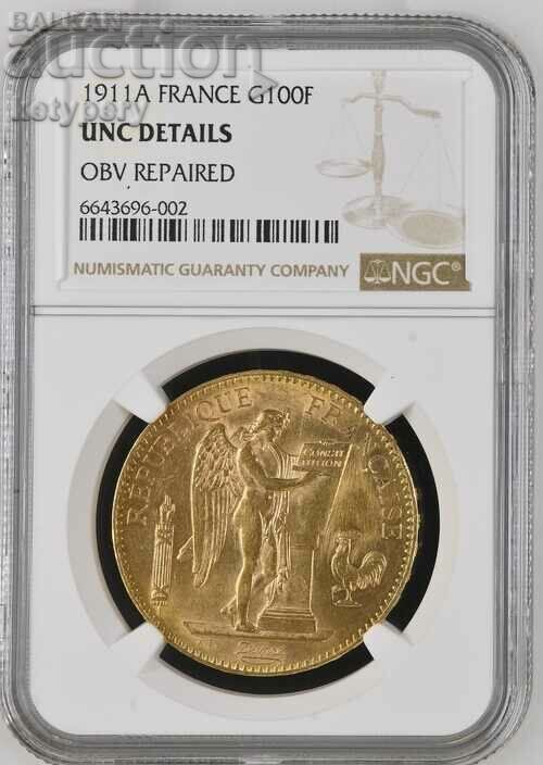 100 French Francs Genius 1911A NGC UNC Details