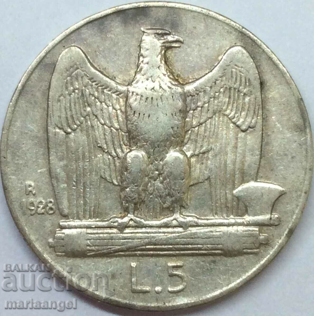 5 λίρες 1928 Ιταλία ασήμι