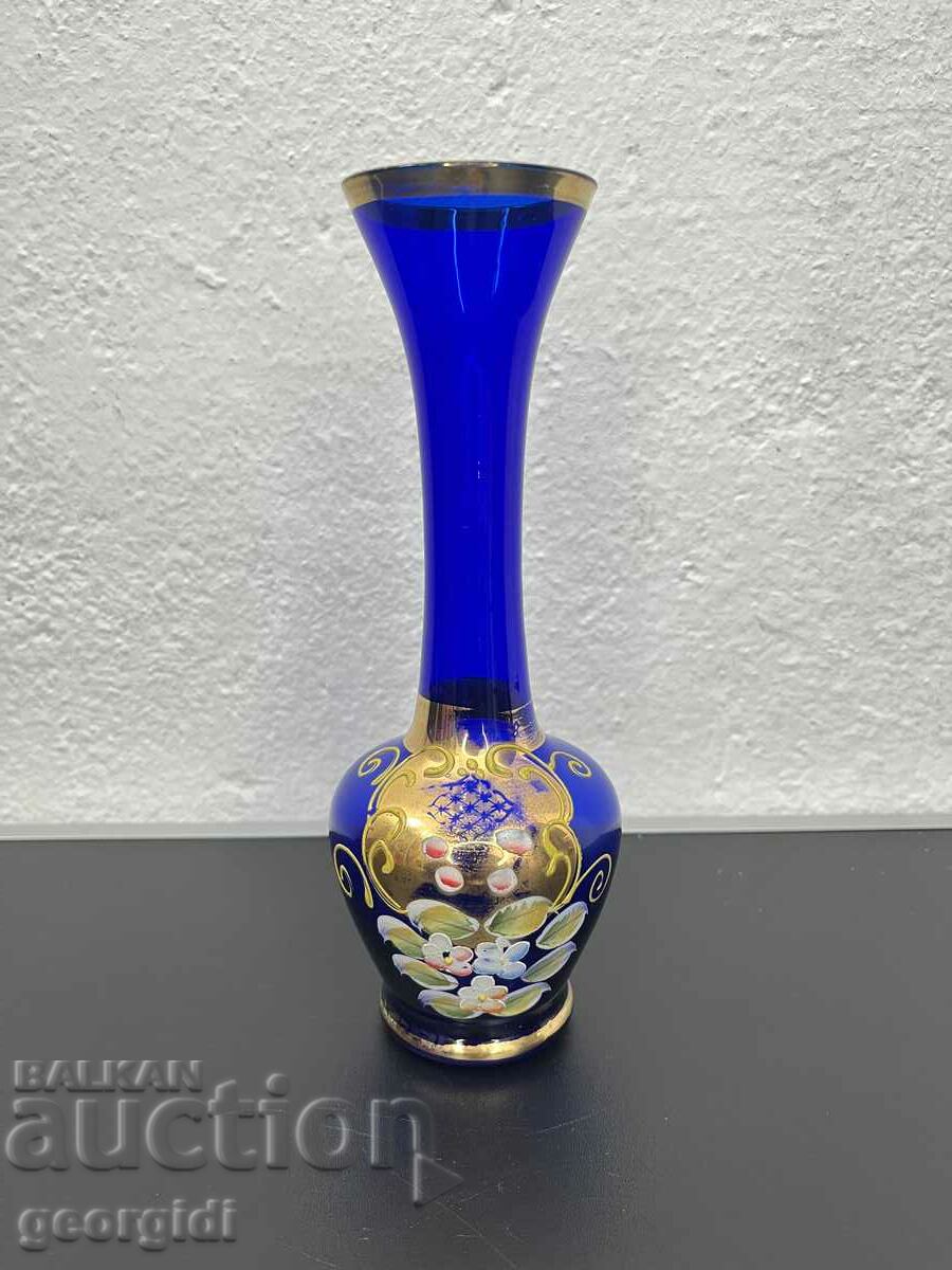 Japanese cobalt vase with floral motifs. #5422